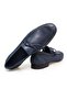 Dark Blue Color Laceless Genuine Leather Leather Sole Men's Shoes - 2