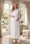 New Season Ecru Shawl Collar Summer Jacquard Design Full Length Lace Maternity Pajama Nightgown Set - 7