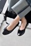 Lily Women's Bow Detail Wrinkled Leather Ballerinas Black
