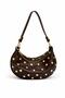 Brown Staple Gold Stone Detailed Soft Leather Women's Shoulder Bag (30Cm*18Cm)