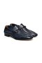 Dark Blue Color Laceless Genuine Leather Men's Shoes