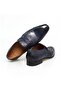 Dark Blue Color Laceless Genuine Leather Men's Shoes - 2