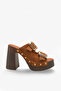 Zoya Women's Genuine Leather Heeled Slippers - Tan Suede