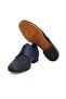 Dark Blue Color Lace-Up Genuine Leather Leather Sole Men's Shoes - 3