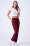 Women's Burgundy Combed Cotton Ribbed Pocket Zippered Straight Leg Sweatpants - 2