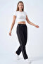 Women's Black Combed Cotton Ribbed Pocket Zipper Flat Leg Sweatpants - 3