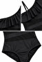 Black Girls' One-Shoulder Swimsuit Ruffled Asymmetrical One-Piece Swimsuit - 3