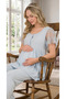 New Season Blue Summer Elegant Lace Sleeve Design Button Detailed Maternity Pajama Set