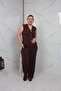 Brown Plus Size Women's Vest Suit Lycra Crepe Fabric - 5