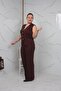 Brown Plus Size Women's Vest Suit Lycra Crepe Fabric - 3