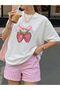 Women Pink Strawberry Printed Tshirt