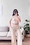 Women's Beige Crew Neck Gathered Detailed Blouse & Wide Leg Pants Ruffle Detailed Gagari Set - 2