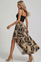Women's Tropical Palm Print Deep Slit Maxi Skirt and Stretchy Strap Crop Top 2 Piece Set 3007 - 3
