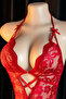 Women's Red Lace and Tulle Detailed Deep V-Neck Teddy Nightgown - 4
