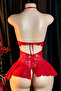 Women's Red Lace and Tulle Detailed Deep V-Neck Teddy Nightgown - 3