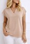 Women's V-Neck Short Sleeve Woven Viscose Fabric Blouse