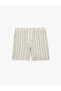 Cotton Pocketed Bermuda Shorts with Striped Waist and Lace-Up Detail - 3