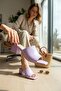 Women's Lilac Single Strap Blunt Toe Heeled Slippers - 2