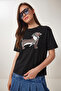 Printed Oversize Knitted T-Shirt Lzv0062 Black - 2
