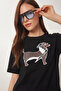 Printed Oversize Knitted T-Shirt Lzv0062 Black - 4