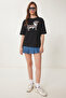 Printed Oversize Knitted T-Shirt Lzv0062 Black - 3