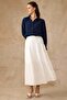 Gathered Detailed Muslin Long Skirt White 7062 - 3