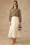 Gathered Detailed Muslin Long Skirt Beige 7062
