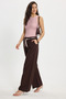 Women's relaxed fit 100% cotton brown trousers with elastic waistband, scarf detail, and double pockets. - 7