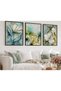 Modern Pastel Floral Patterned 3-Piece Painting Set with Frame – Living Room & Bedroom Wall Decoration