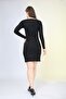Women's Black Glitter Long Sleeve Evening Dress - 6