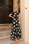 Women's Short Sleeve Crew Neck Polka Dot Maxi Knitted Crepe Dress - 3