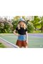 Girl's denim and woven fabric blend pleated skirt