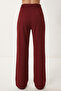 Belted Ribbed Detailed Knitted Trousers Lub0329 Bordo - 5