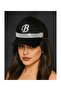 Black Color Hat with Silver Stones and Letters (Send the Letter You Want)