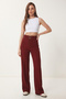 Belted Ribbed Detailed Knitted Trousers Lub0329 Bordo - 3