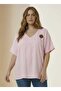 Brooch Detailed V-Neck Women's Plus Size Blouse Pink