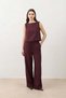 Burgundy Linen Blend Striped Women's Suit