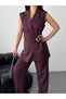 Women's Blazer Vest and Pantalon Set with a Wide Fabric Belt Tied at the Waist - 7