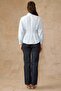 Pencil Detailed Waist-Fitted Cotton Shirt Blue 9451 - 7