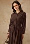 Drawstring Waist Button Closure Modal Dress Brown 9452-E - 6
