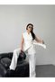 Women's Blazer Vest and Pantalon Set with a Wide Fabric Belt Tied at the Waist - 4