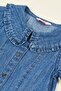 Washed Denim A-Line Dress with Round Neck and Short Sleeves - 3