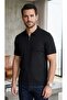New Season Polo Collar Zippered Black Men's Slim Fit T-Shirt