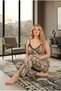 New Season Women's Black Patterned Strappy Special Design Summer Large Size (Oversized) Pajama Set - 2
