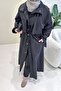Lyon Drawstring Waist Trench Coat - Black - 3