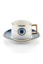 Nazar Boncuğu Patterned Gold Detailed Corner Handle Porcelain Coffee Cup Set for 6 People - 2