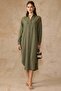 Button Closure Casual Linen Dress Haki̇ 9456-E
