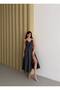 Premium Strappy Double-Breasted Collar Gingham Patterned Maxi Length Women's Dress - 3