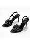 Women's Stone Detailed Thin Heeled Stiletto Sandals Stylish Evening Dress Shoes