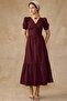 Drape Detailed Watermelon Sleeve Cotton Dress Bordo 9457-E - 4